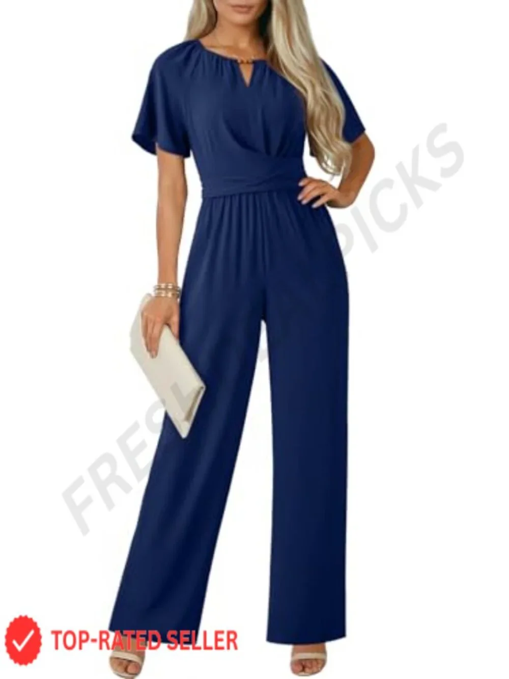 Wide Leg Jumpsuit for Women Dressy Casual One Piece Short Sleeve Elegant Romper
